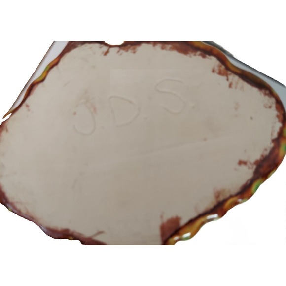 VTG Art Pottery Ewer Vase Brown Orange Green 1960-70s Pitcher Handled Hand Paint - Picture 8 of 12